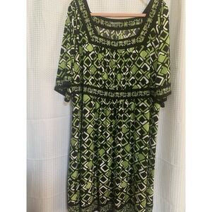 Apt 9 Woman 3x Green Geometric Black Dress Career Office Church